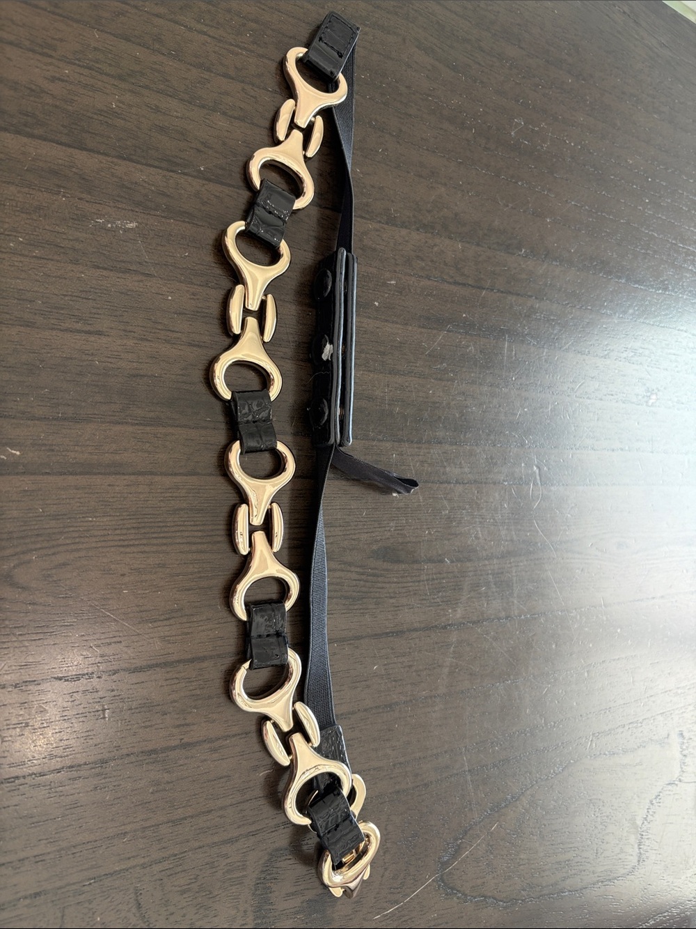 Black Leather Belt with Gold Link Accents